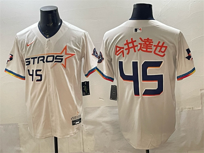 Men's Cream Houston Astros #45 今井達也 2025 City Connect With Texas Patch Limited Stitched Baseball Jersey